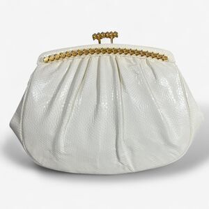 JUDITH LEIBER VTG White Lizard Leather Gold Tone Clasp Evening Bag Clutch access